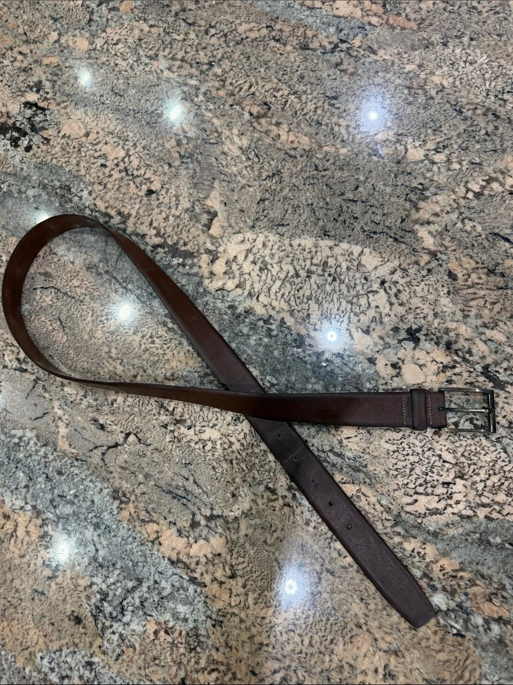 Men's Genuine Brown Italian Leather Belt with Polished Buckle